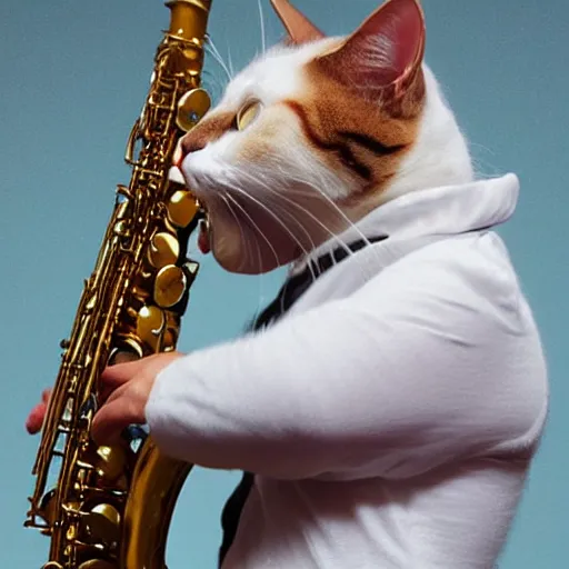 Image similar to cat jamming on the saxophone