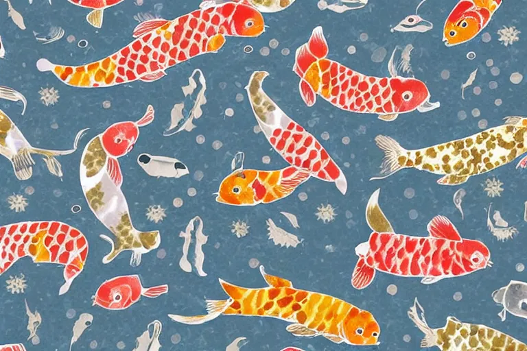 Image similar to a wrapping paper patter with koi fish print, illustration