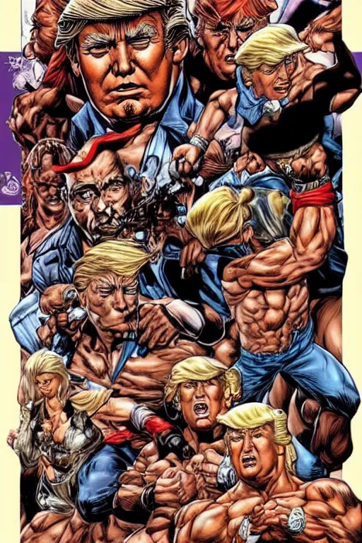 Image similar to character art by mike deodato, donald trump, absolute chad