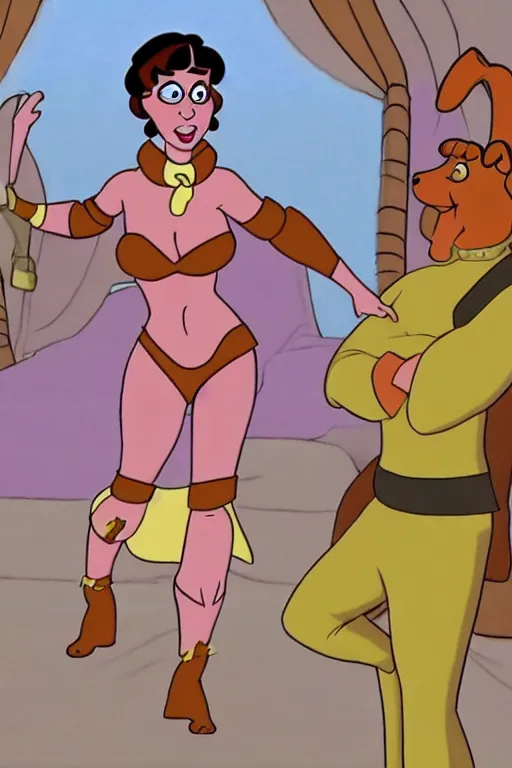 Prompt: scooby doo dressed as slave princess leia