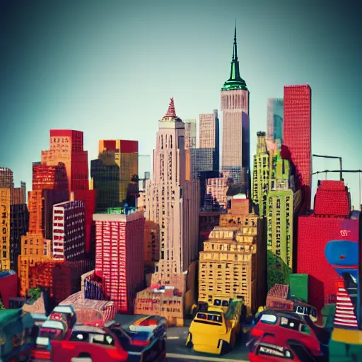 Prompt: ( ( new york ) ) made of kid's toys!!!!, by aaron slim, amazing details, atmospheric, 8 k, aesthetic octane render, street view, warm hue's