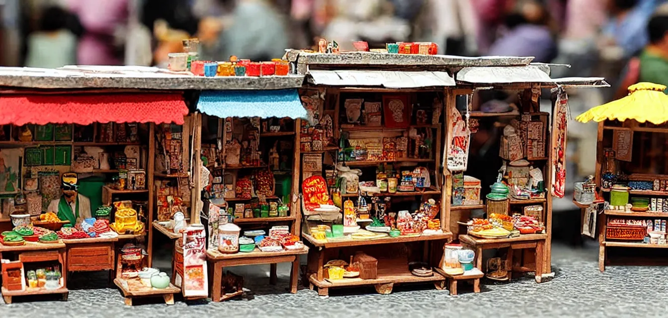 Prompt: miniature diorama of a bazaar stall in istanbul