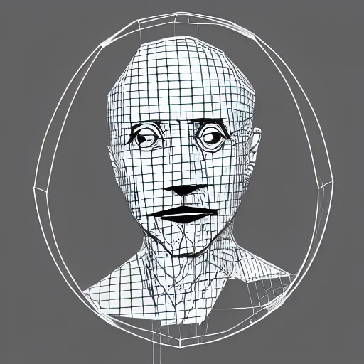 Image similar to low poly wireframe mesh of Marcel Duchamp, vector