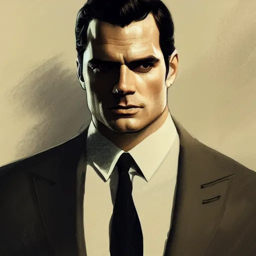 Image similar to henry cavill as james bond, portrait, highly detailed, digital painting, artstation, concept art, sharp focus, illustration, art by artgerm and greg rutkowski and alphonse mucha