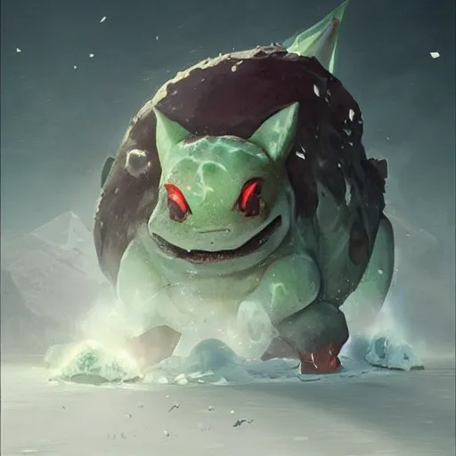 Image similar to Bulbasaur of ice, digital Art, Greg rutkowski, Trending artstation,cinematic