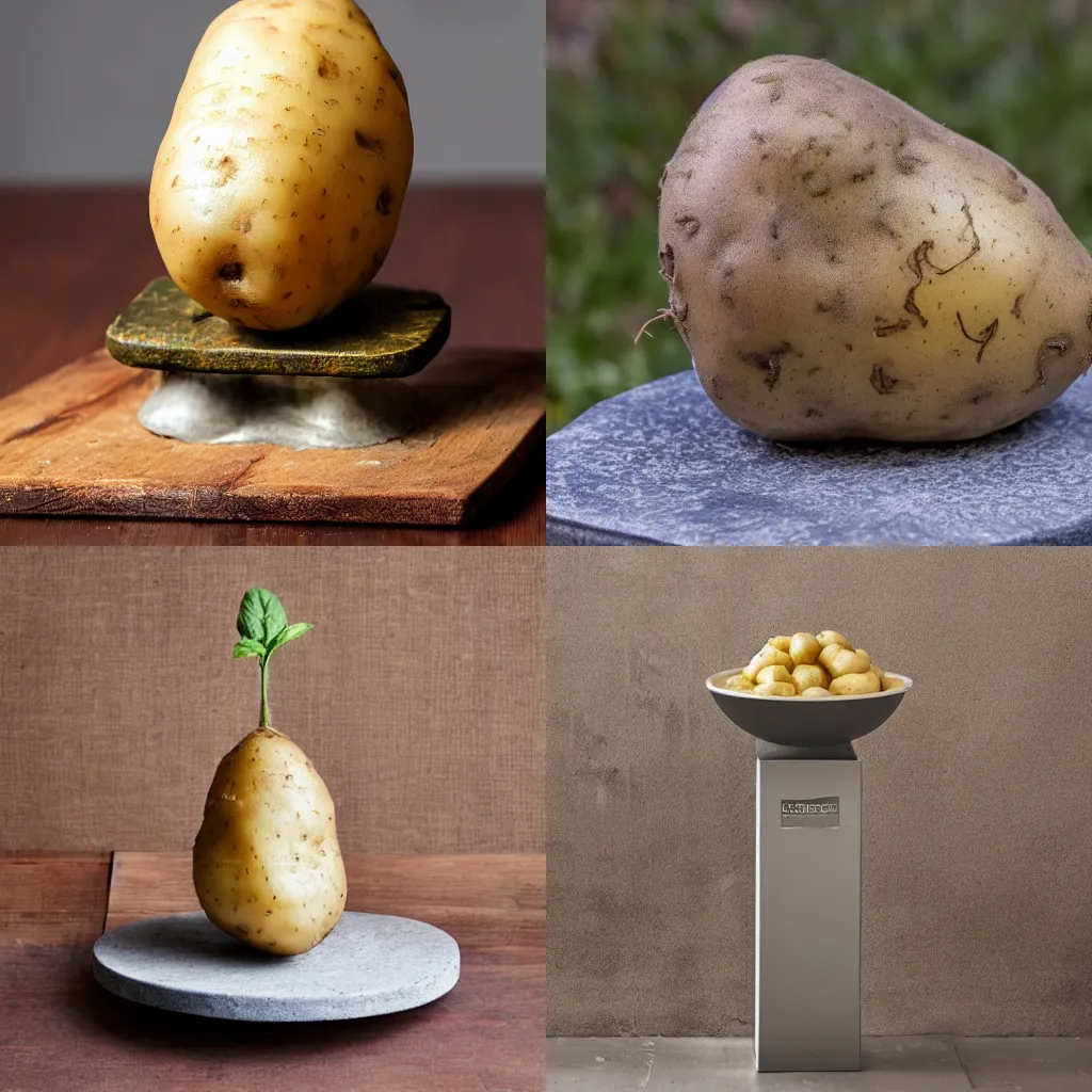 Prompt: single potato on a pedestal