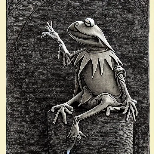 Image similar to Kermit the Frog by Gustave Doré