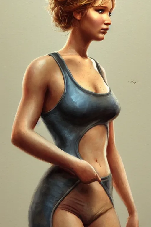 Image similar to Jennifer Lawrence, anatomy, only two hands, highly detailed, digital painting, artstation, concept art, smooth, sharp focus, illustration, Unreal Engine 5, 8K, art by art by artgerm and greg rutkowski and edgar maxence