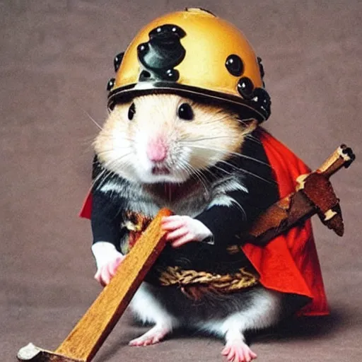 Image similar to a hamster in a viking costume with an axe and a helmet