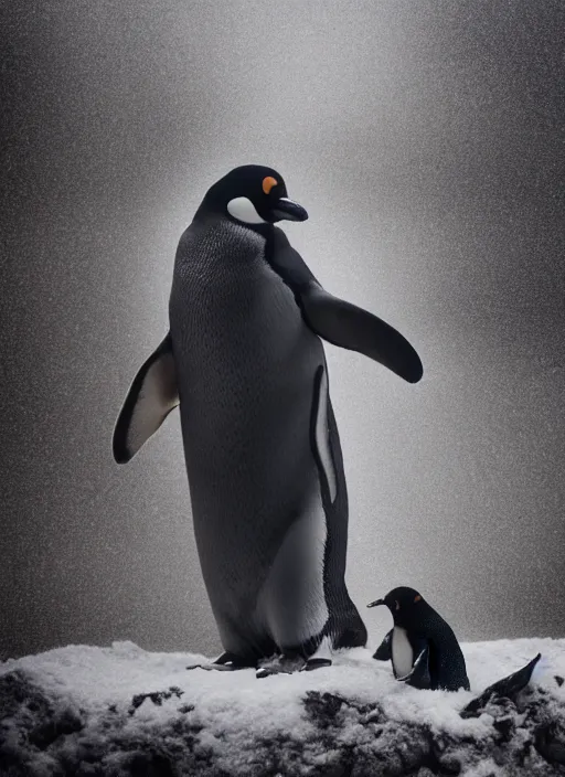 Prompt: penguin, in the style of the Dutch masters and Gregory Crewdson, dark and moody