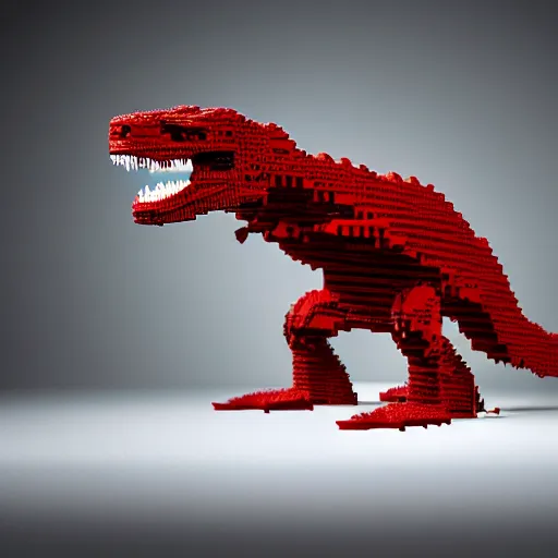 Prompt: photo of a T-Rex made of Lego, cinematic drama scene, scary 8k