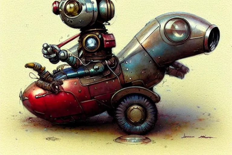 Image similar to adventurer ( ( ( ( ( 1 9 5 0 s retro future robot mouse explorer vehical. muted colors. ) ) ) ) ) by jean baptiste monge!!!!!!!!!!!!!!!!!!!!!!!!! chrome red