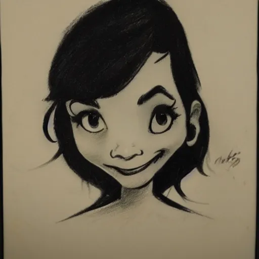 Image similar to milt kahl sketch of black hair cuban girl with dog nose