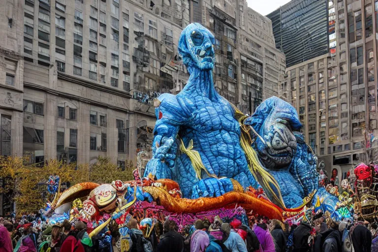 Image similar to photo of giant elaborate parade float designed by geoff darrow!!!! and ( ( ( ( ( ( hr giger ) ) ) ) ) ), in the macys parade, detailed 4 k photo