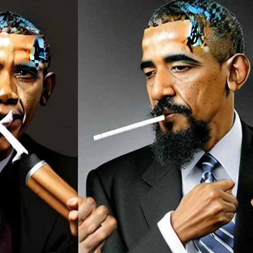 Prompt: a photo of obama and bin laden smoking a cigarette