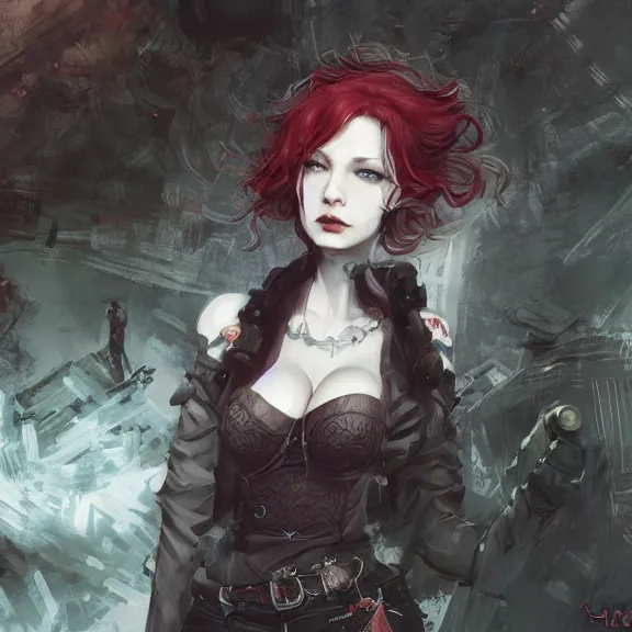 Image similar to christina hendricks!!! goth, tankoban, 4 k, tone mapping, akihiko yoshida, james jean andrei riabovitchev marc simonetti, yoshitaka amano, long hair, curly, h. hydrochaeri