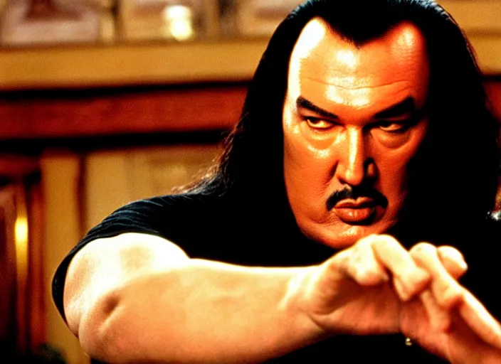 Image similar to steven seagal in a still from the movie The Room (2003)