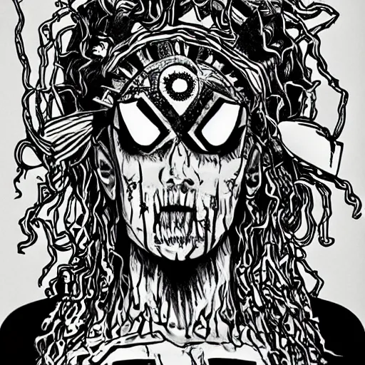 Image similar to maximalist white zombie ablumn art