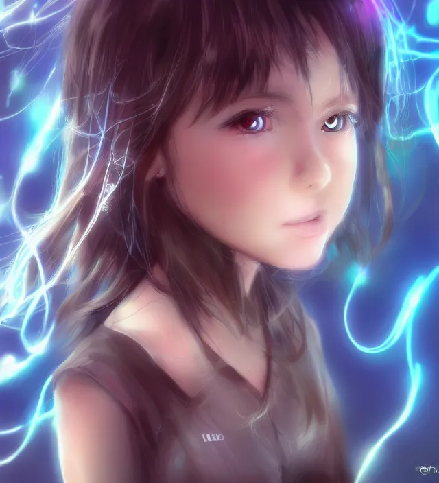 Prompt: hd 3 d anime portrait of a cute young girl complicated synaptic particles wires in frank miller jim lee style detailed cinematic depth of field trending award winning on flickr artstation