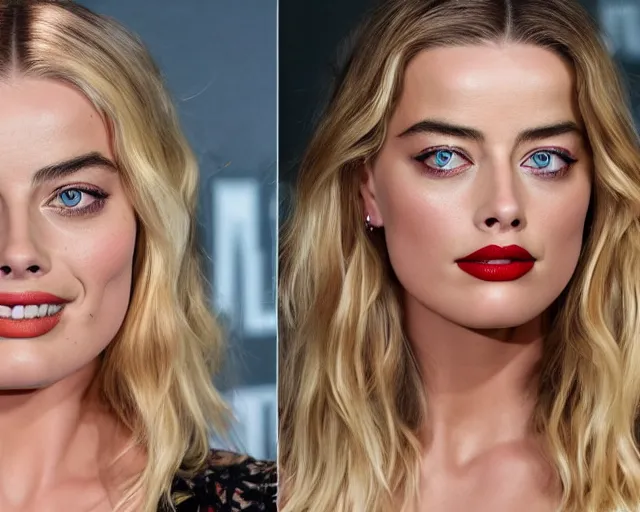 Image similar to margot robbie and amber heard mixed in one face, hyper realistic face, beautiful eyes, cinematic, long shot, hyper detailed, 8 5 mm photograph, 8 k resolution, film still, sharp lens, wide lens