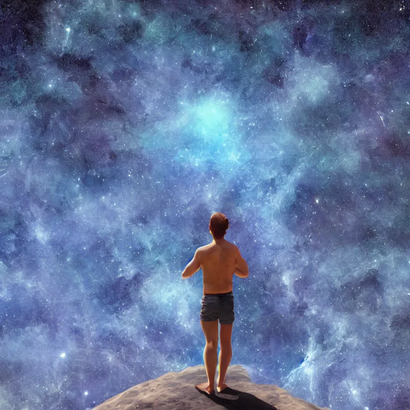 Image similar to standing on neptune, looking out into the vastness of space, digital art