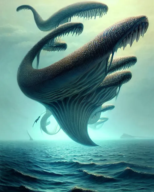 Image similar to a hyper - detailed 3 d render of aquatic animals of the cresting waves, surrealism!!!!! surreal concept art, lifelike, photorealistic, digital painting, aesthetic, smooth, sharp focus, artstation hd, by greg rutkowski, bruce pennington, valentina remenar and asher duran,