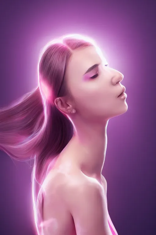 Prompt: Woman Breathing Through a Pink Vapor Inhaler, side view, digital art, professional illustration by ArtGerm