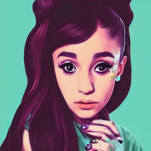 Prompt: ariana grande portrait painting, matte paint, street art, by sachin teng : 5 marijuana, dope, smoke, hard edges, green, geometric shapes, fisheye lens, sexy, by sachin teng : 6