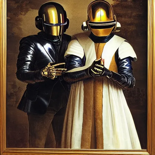 Prompt: renaissance portrait of Daft Punk, masterpiece by Eugene de Blaas