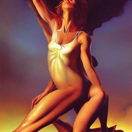 Image similar to hallucination dream by boris vallejo.