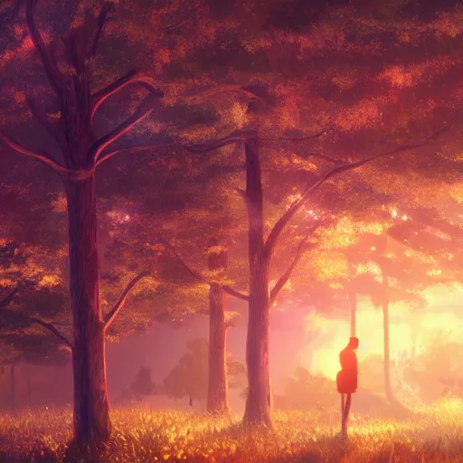 Prompt: golden hour, trees, nature, concept art, Makoto Shinkai, fabulous, 4K