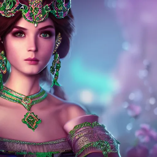 Prompt: wonderful princess of emerald with fair skin, ornate 8 k gorgeous intricate detailed, accent lighting, dramatic light, octane render