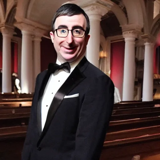 Prompt: john oliver in a tux in church getting married to a head of cabbage