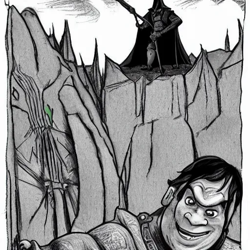 Image similar to shrek as a nazgul in mordor