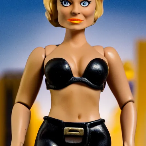 Image similar to Margot Robbie in the Wolf of Wallstreet mini figure, high detail photograph, 35mm