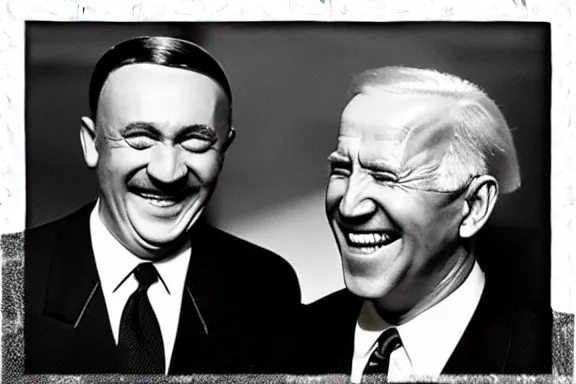 Image similar to “ very very intricate photorealistic photo of hitler and joe biden laughing together, detailed natural lighting, award - winning crisp details ”