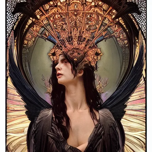 Prompt: A portrait of A beautiful!!!! angel in black flames by Ross Tran!! and alphonse mucha and greg rutkowski and Zdzisław Beksiński!!,In style of digital art illustration.Symmetry.Highly detailed face.Fantasy,smooth,hyper detailed,sharp focus,Soft light.trending on artstation.4k