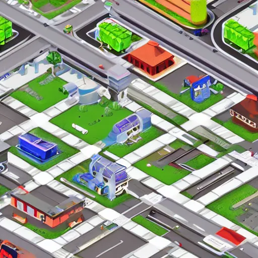 Image similar to front on isometric bismuth city streets, front on isometric video game