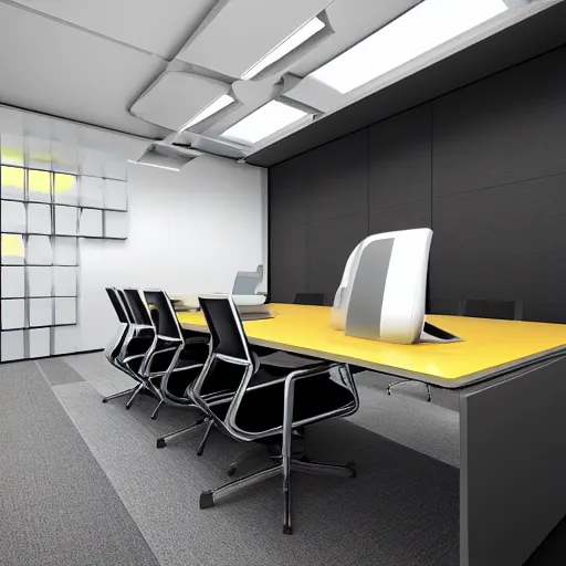 Image similar to a futuristic office,