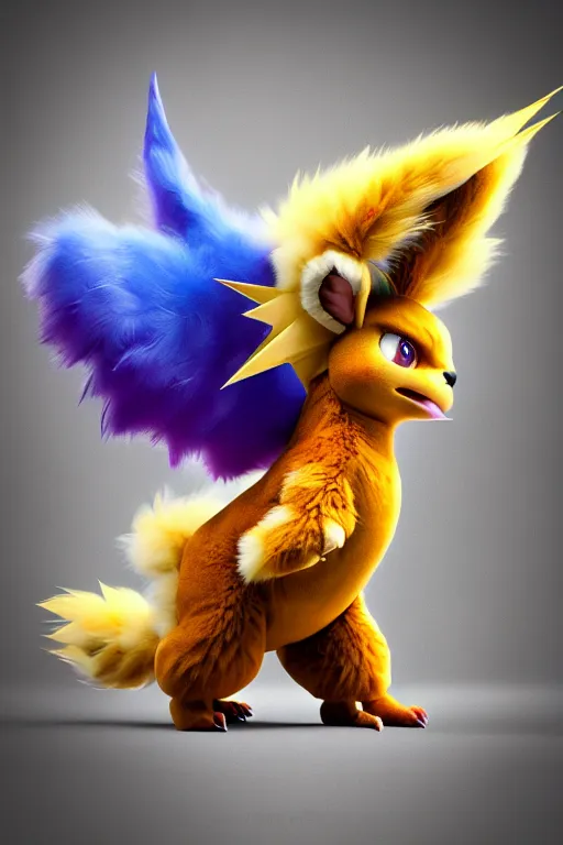 Image similar to high quality 3 d render hyperrealist very cute multicolor stripped fluffy! phoenix chimera hybrid with wings!! highly detailed, vray smooth, in the style of detective pikachu, hannah yata charlie immer, dramatic blue light, low angle, uhd 8 k, sharp focus