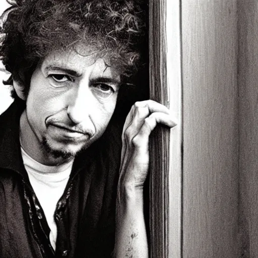 Image similar to closeup of a keyhole with bob dylan peering in on the other side