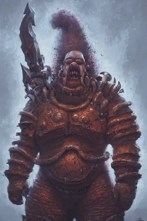 Image similar to Portrait of Homer Simpson as as Garrosh Hellscream from World of Warcraft, dark, intricate, highly detailed, smooth, artstation, digital illustration by Ruan Jia and Mandy Jurgens and Artgerm and Wayne Barlowe and Greg Rutkowski and Zdislav Beksinski