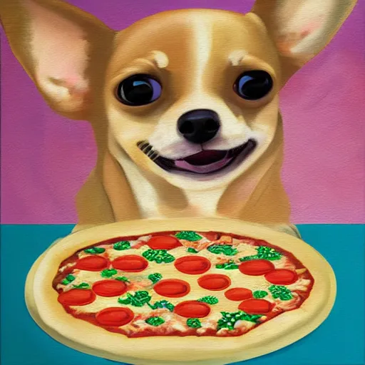 Image similar to abstract painting of a Chihuahua and pizza