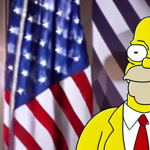 Image similar to Donald Trump in Homer Simpson’s body, hyper realistic photography, 8k,