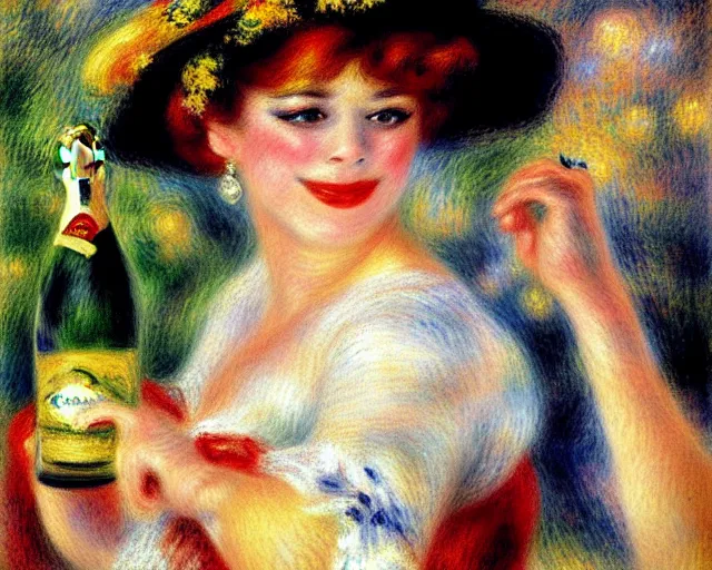 Image similar to vintage, champagne. cancan, french, realistic, cheerful, 1 9 0 2 art by renoir