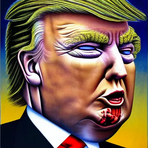 Image similar to h. r. giger donald trump painting, hyperdetailed, photorealistic, 4 k