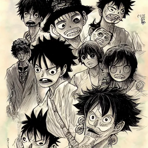 Image similar to [ luffy mustache ] ( by kim jung gi ) ( by kentaro miura )