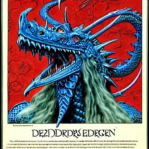 Image similar to head and shoulders portrait of a medieval d & d fantasy anthropomorphic blue dragon - headed sorcerer, d & d rulebook cover art by jeff easley, hr giger, and frank miller