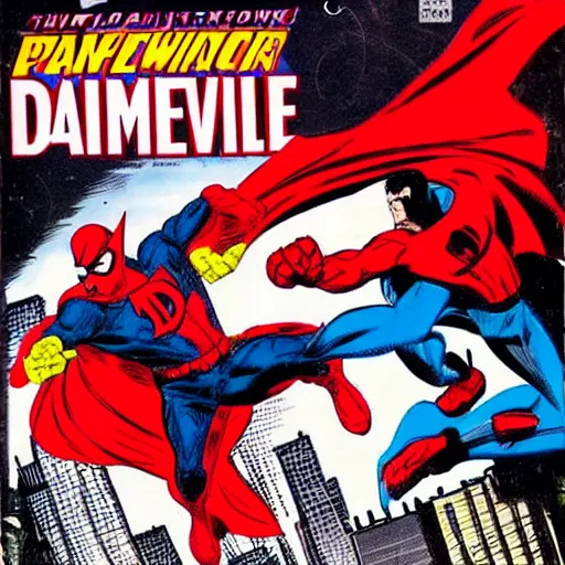 Image similar to daredevil punching superman, comic cover, marvel