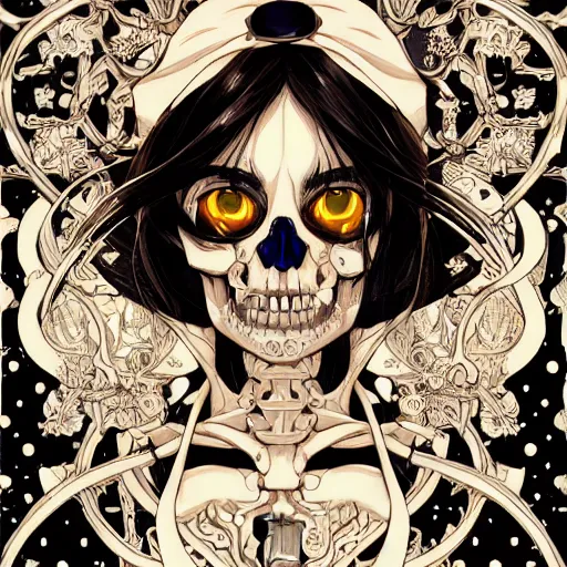 Image similar to anime manga skull portrait young woman skeleton, intricate, elegant, highly detailed, digital art, ffffound, art by JC Leyendecker and sachin teng